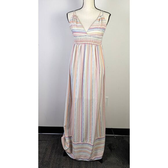 Vici Women’s Small Multi Colored Striped Sundress Maxi Sleeveless Open Summer - Picture 1 of 11